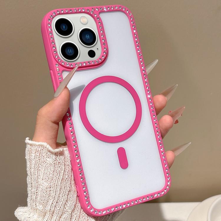 For iPhone 12 Pro Max Large Lens Hole Rhinestone Frame MagSafe Phone Case