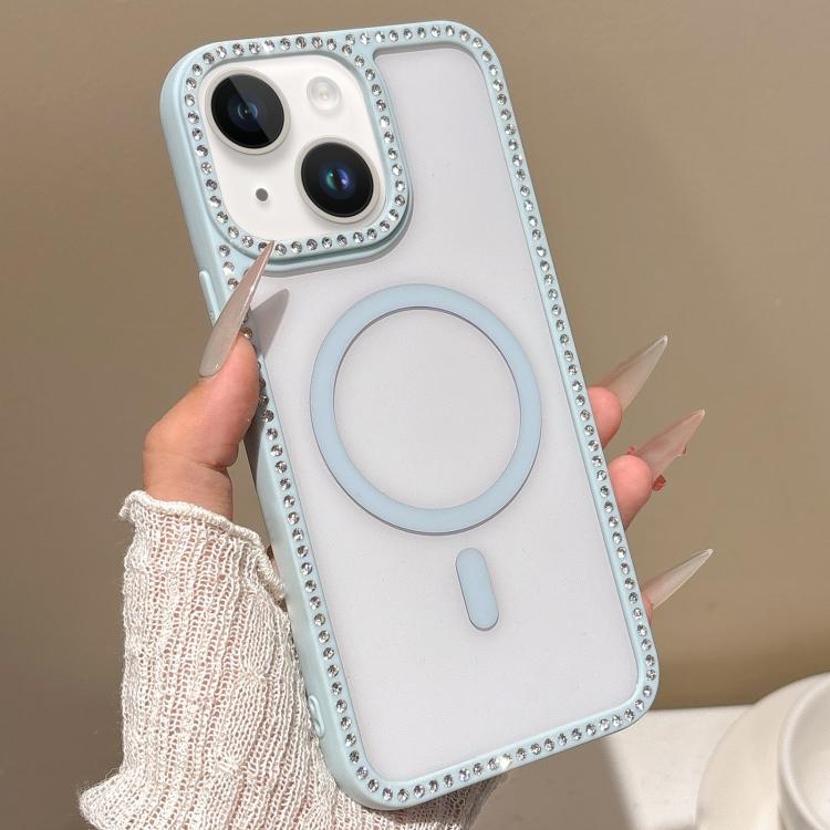 For iPhone 13 mini Large Lens Hole Rhinestone Frame MagSafe Phone Case