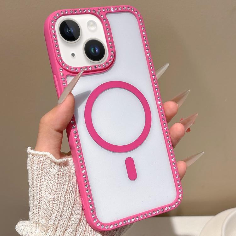 For iPhone 13 mini Large Lens Hole Rhinestone Frame MagSafe Phone Case