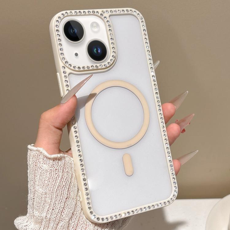 For iPhone 13 mini Large Lens Hole Rhinestone Frame MagSafe Phone Case