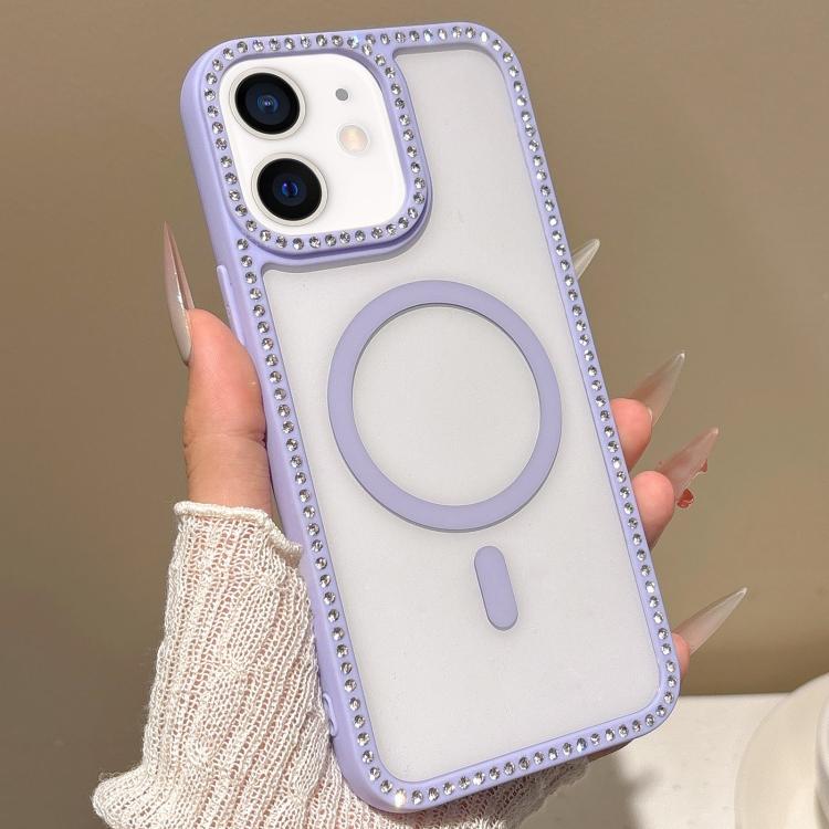 For iPhone 12 mini Large Lens Hole Rhinestone Frame MagSafe Phone Case
