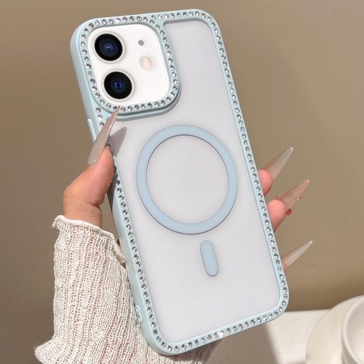 For iPhone 12 mini Large Lens Hole Rhinestone Frame MagSafe Phone Case