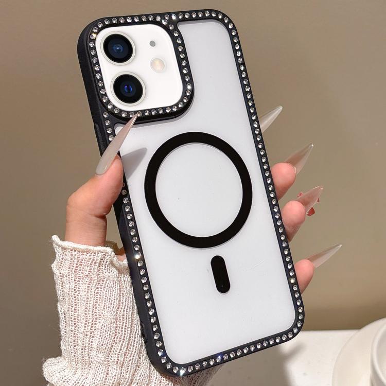 For iPhone 12 mini Large Lens Hole Rhinestone Frame MagSafe Phone Case