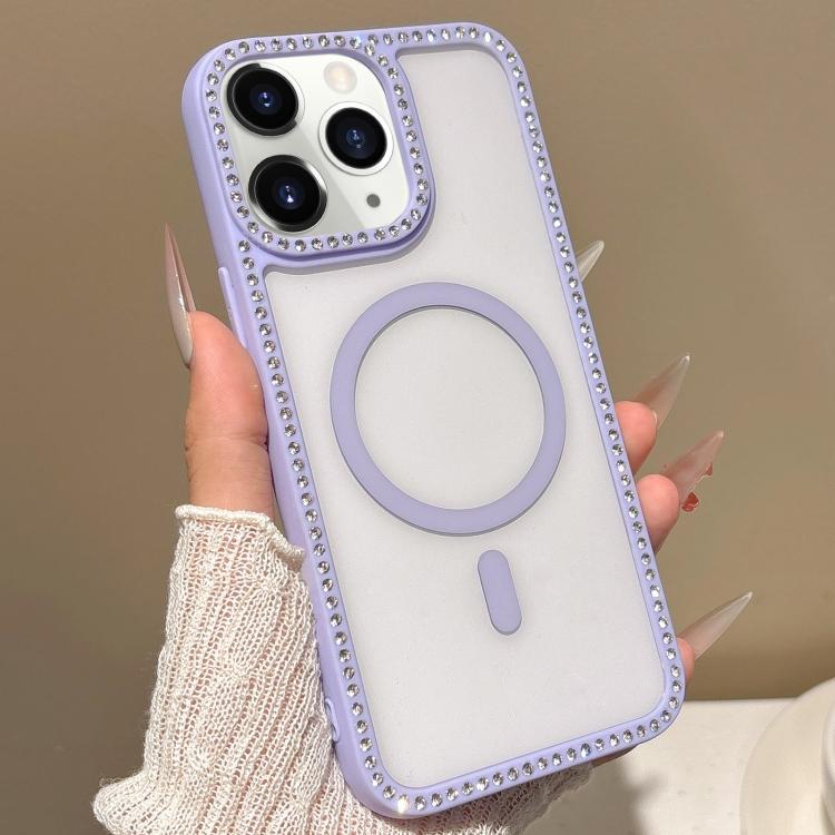 For iPhone 11 Pro Max Large Lens Hole Rhinestone Frame MagSafe Phone Case