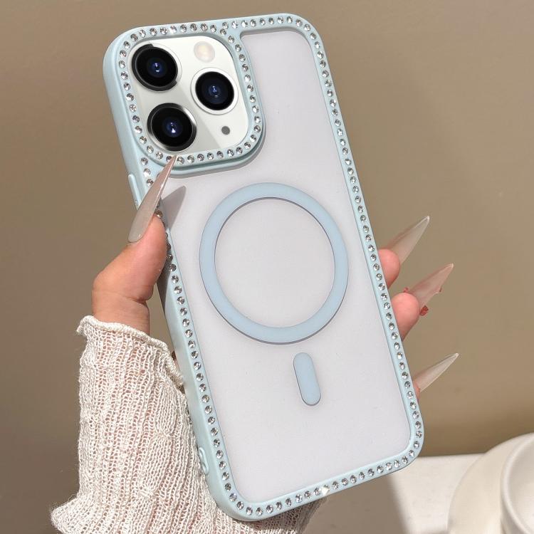 For iPhone 11 Pro Max Large Lens Hole Rhinestone Frame MagSafe Phone Case