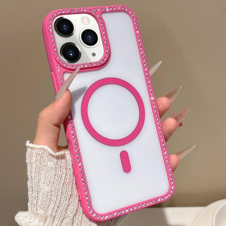 For iPhone 11 Pro Max Large Lens Hole Rhinestone Frame MagSafe Phone Case