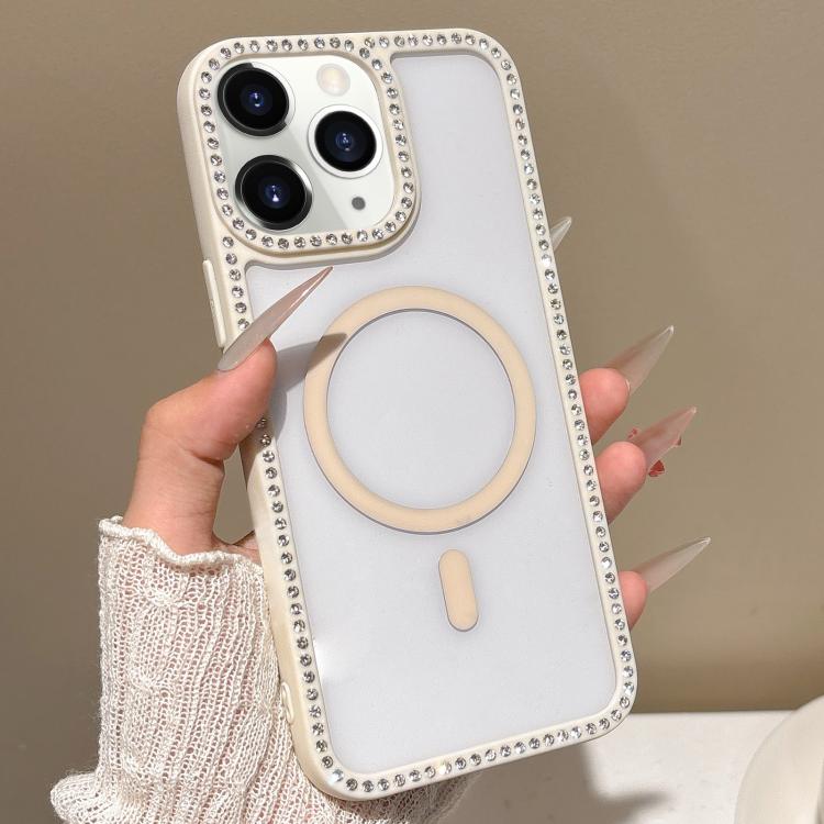 For iPhone 11 Pro Max Large Lens Hole Rhinestone Frame MagSafe Phone Case