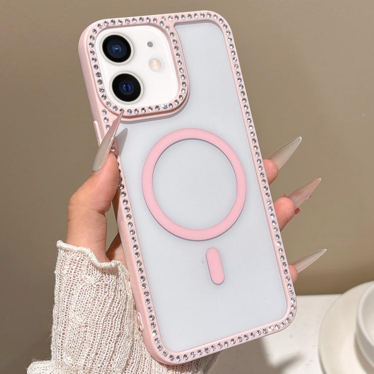 For iPhone 11 Large Lens Hole Rhinestone Frame MagSafe Phone Case