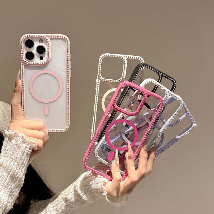 For iPhone 13 mini Large Lens Hole Rhinestone Frame MagSafe Phone Case