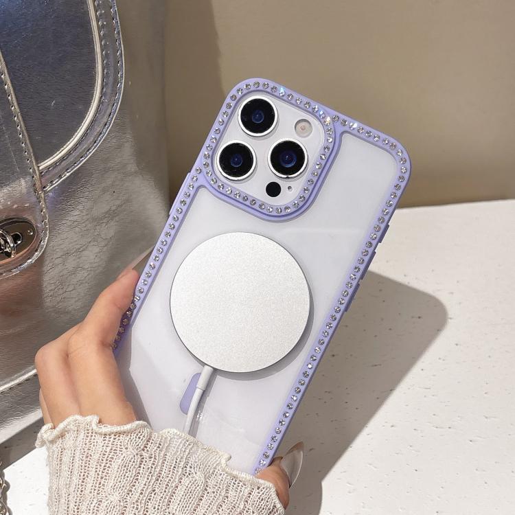 For iPhone 13 mini Large Lens Hole Rhinestone Frame MagSafe Phone Case