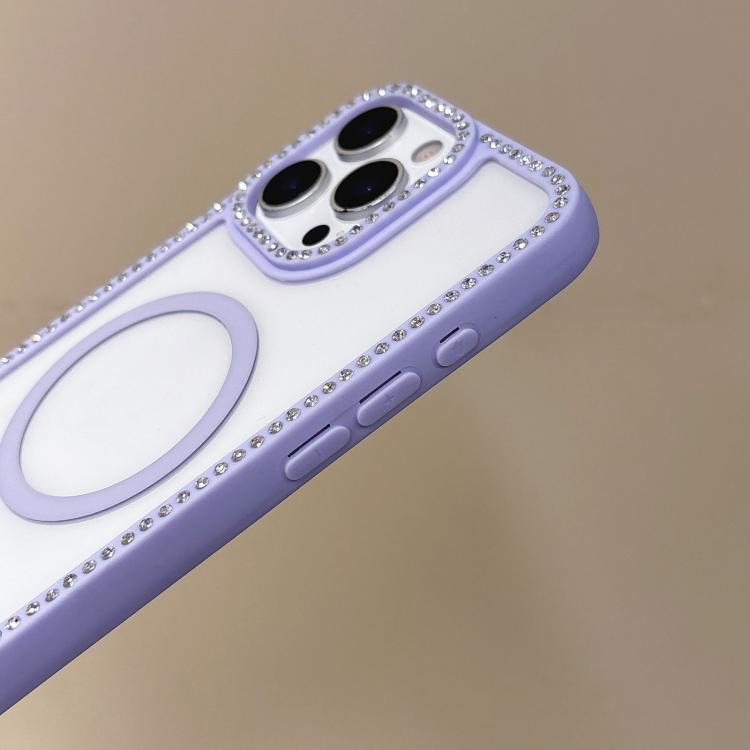 For iPhone 13 mini Large Lens Hole Rhinestone Frame MagSafe Phone Case