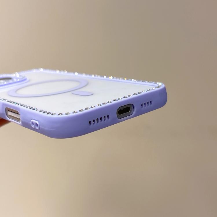 For iPhone 13 mini Large Lens Hole Rhinestone Frame MagSafe Phone Case