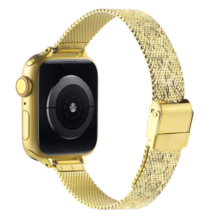 For Apple Watch 46mm / 49mm / 45mm / 44mm Milanese Embossed Metal Watch Band