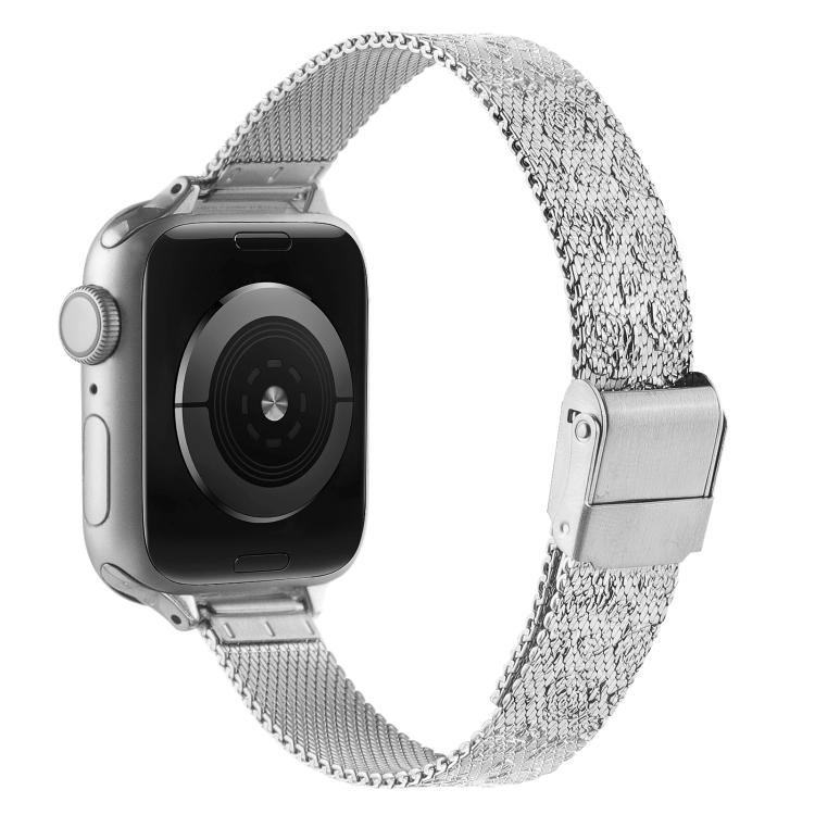 For Apple Watch 46mm / 49mm / 45mm / 44mm Milanese Embossed Metal Watch Band