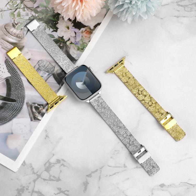 For Apple Watch 46mm / 49mm / 45mm / 44mm Milanese Embossed Metal Watch Band
