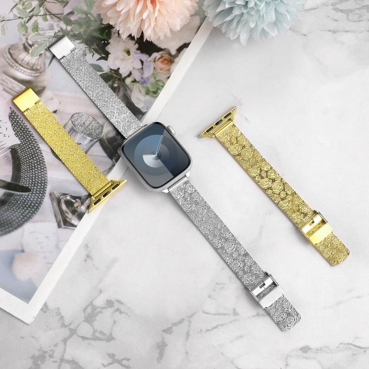 For Apple Watch 42mm / 41mm / 40mm / 38mm Milanese Embossed Metal Watch Band