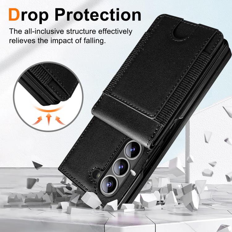 For Samsung Galaxy Z Fold6 Folding Card Holder Tempered Film Integrated Leather Phone Case