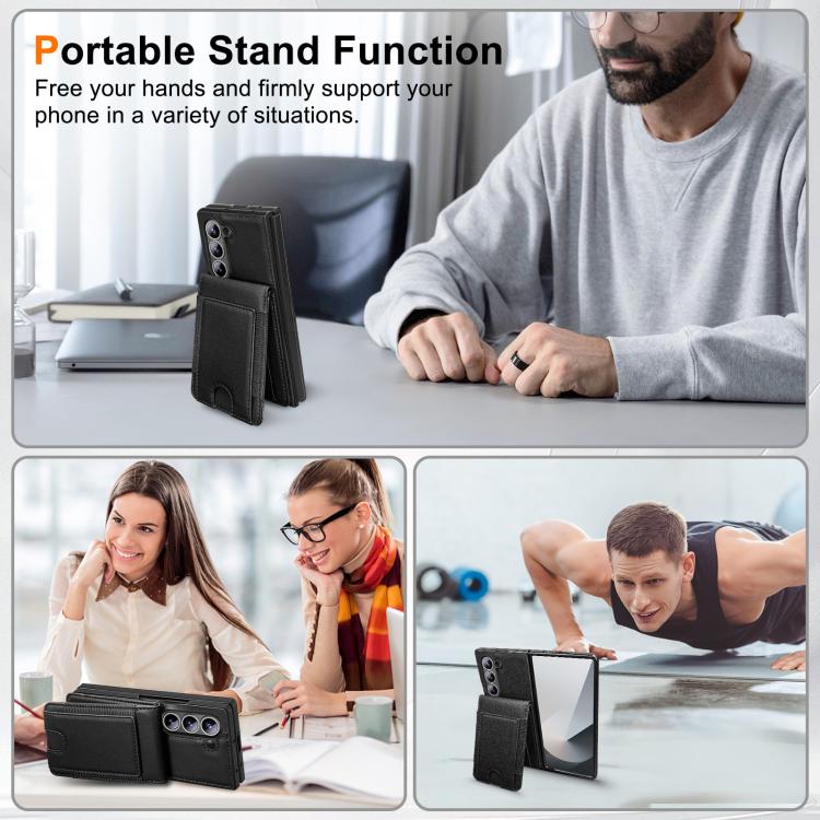 For Samsung Galaxy Z Fold6 Folding Card Holder Tempered Film Integrated Leather Phone Case