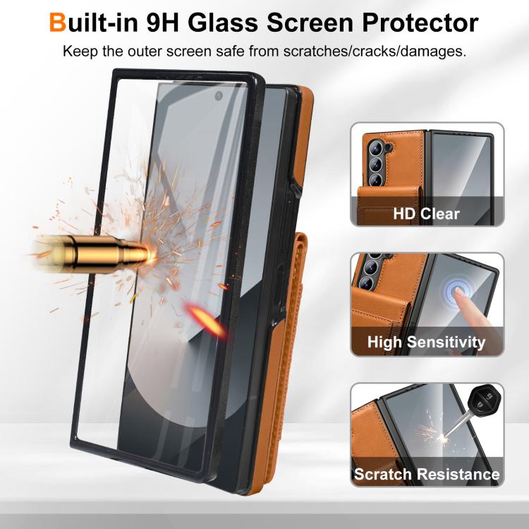 For Samsung Galaxy Z Fold6 Folding Card Holder Tempered Film Integrated Leather Phone Case