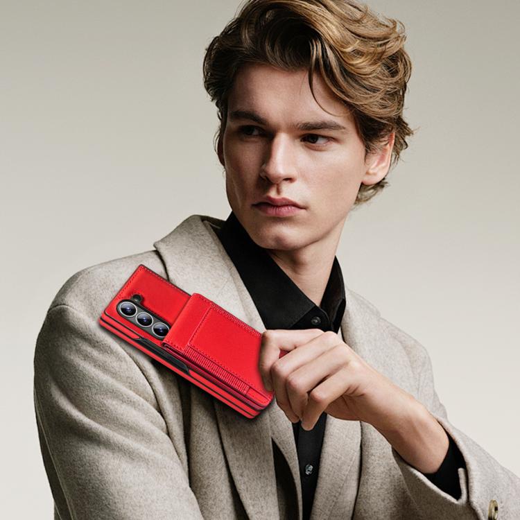 For Samsung Galaxy Z Fold6 Folding Card Holder Tempered Film Integrated Leather Phone Case