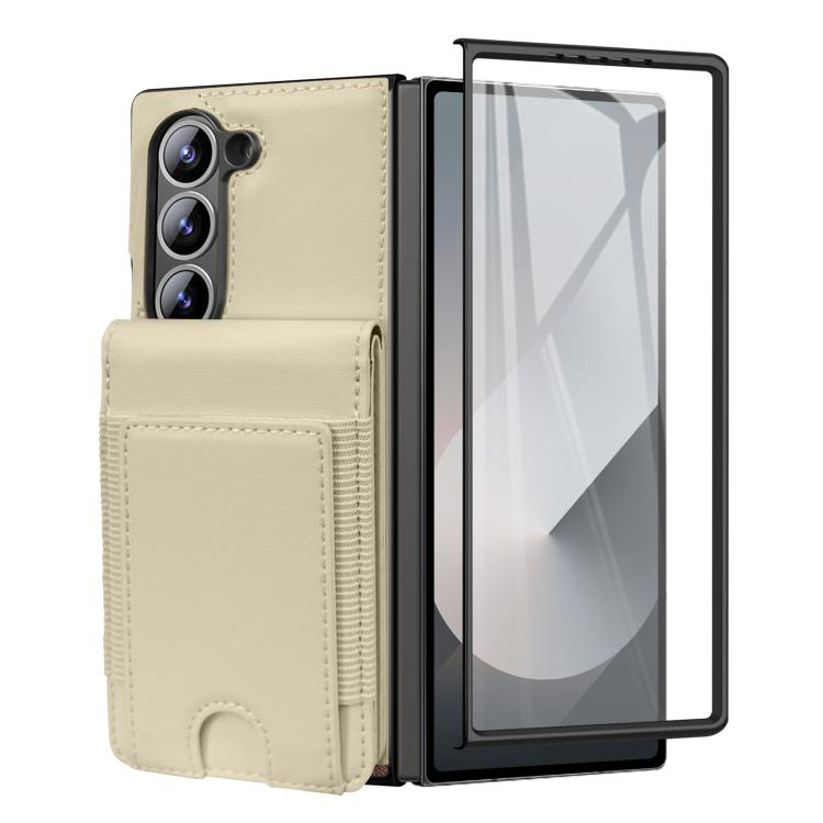 For Samsung Galaxy Z Fold6 Folding Card Holder Tempered Film Integrated Leather Phone Case