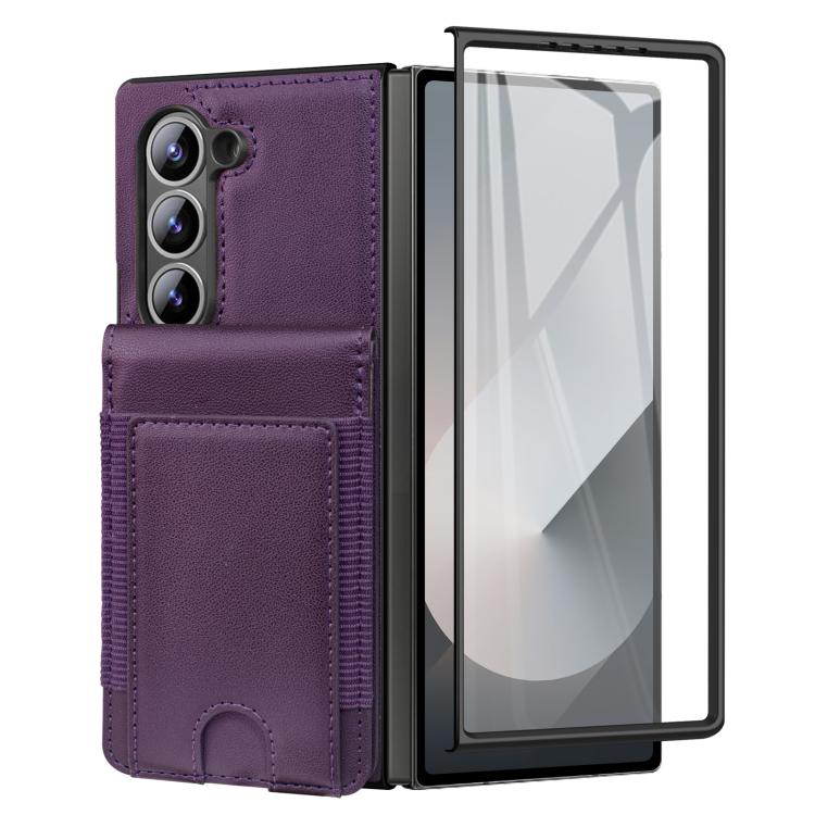 For Samsung Galaxy Z Fold6 Folding Card Holder Tempered Film Integrated Leather Phone Case
