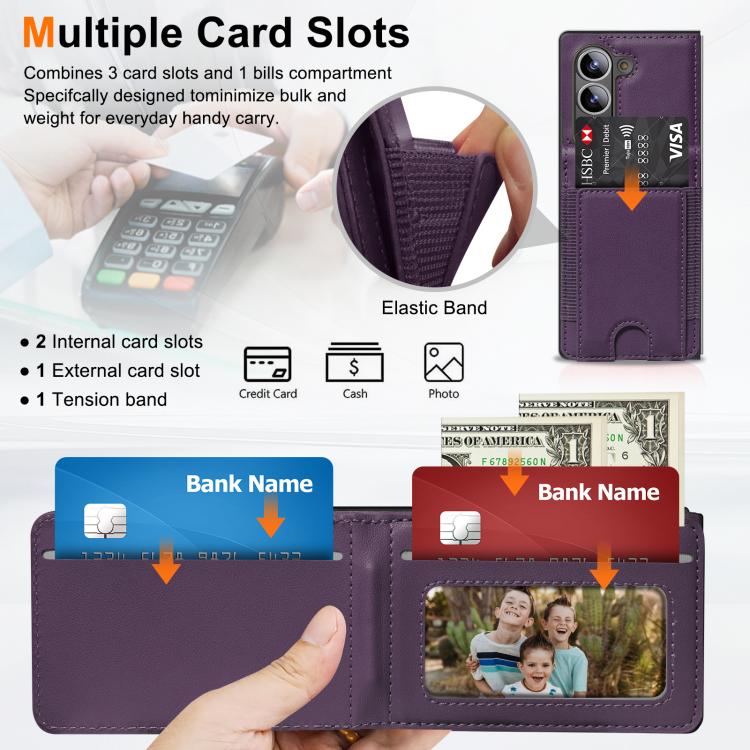 For Samsung Galaxy Z Fold6 Folding Card Holder Tempered Film Integrated Leather Phone Case
