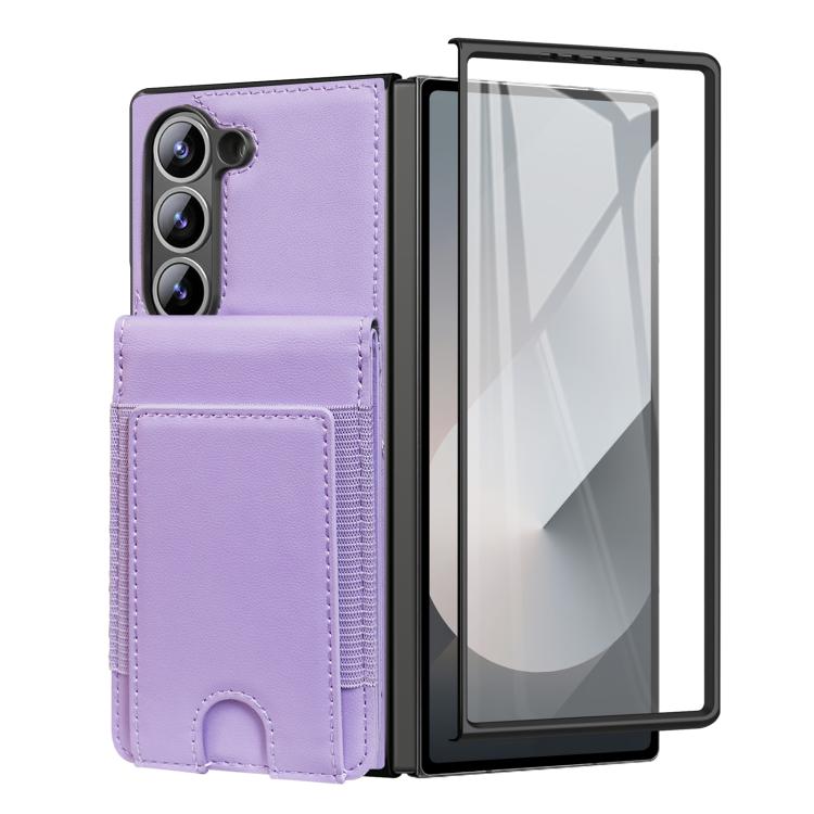 For Samsung Galaxy Z Fold6 Folding Card Holder Tempered Film Integrated Leather Phone Case