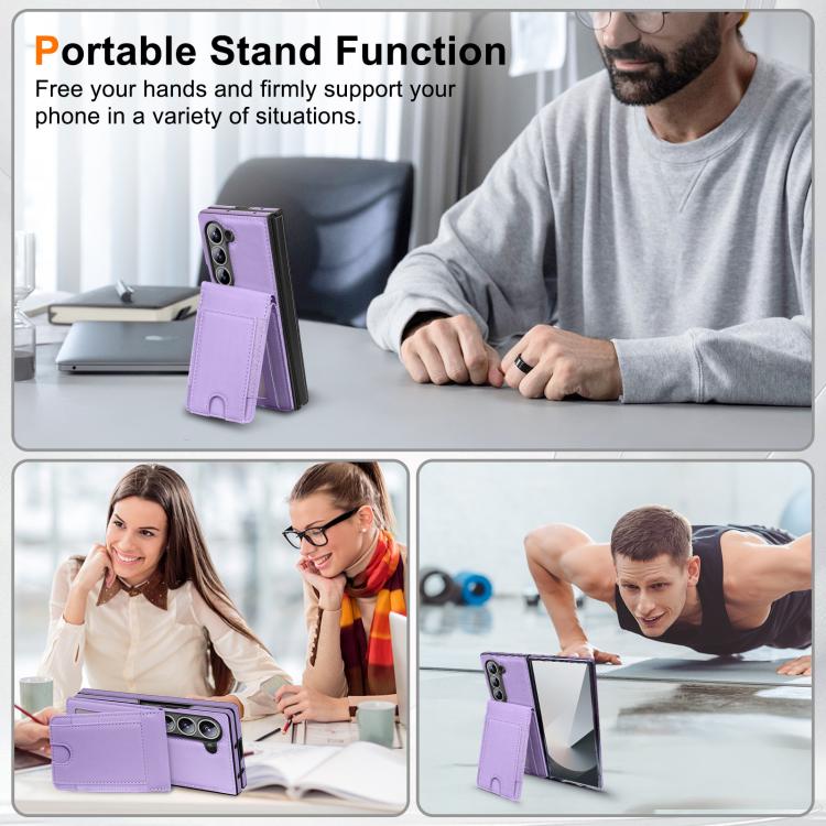 For Samsung Galaxy Z Fold6 Folding Card Holder Tempered Film Integrated Leather Phone Case