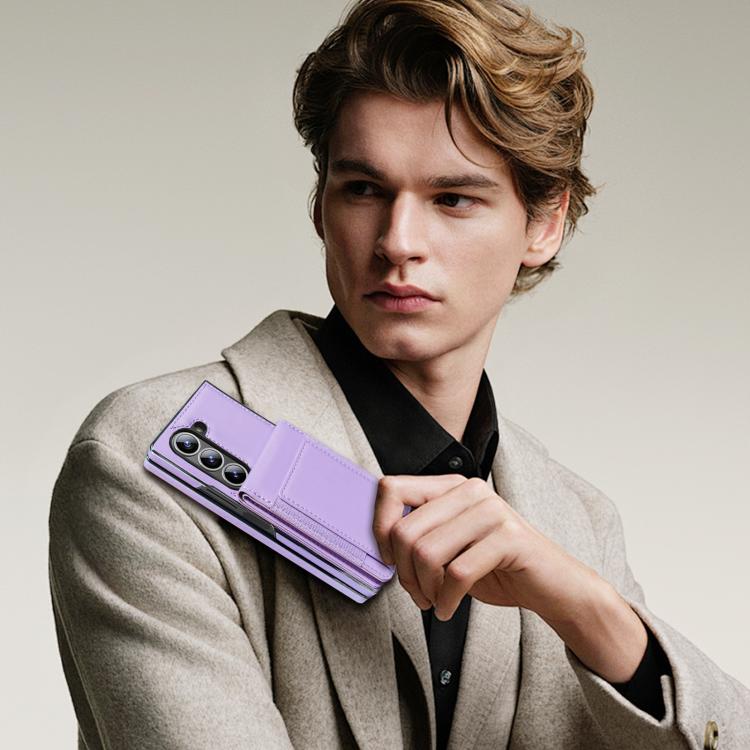 For Samsung Galaxy Z Fold6 Folding Card Holder Tempered Film Integrated Leather Phone Case