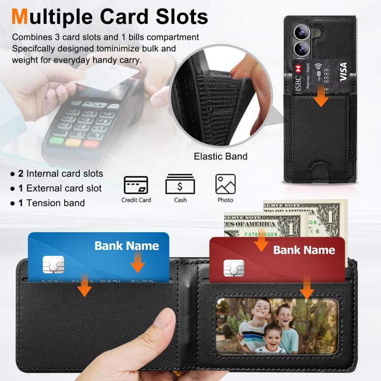 For Samsung Galaxy Z Fold5 Folding Card Holder Tempered Film Integrated Leather Phone Case