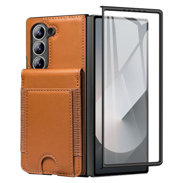 For Samsung Galaxy Z Fold5 Folding Card Holder Tempered Film Integrated Leather Phone Case