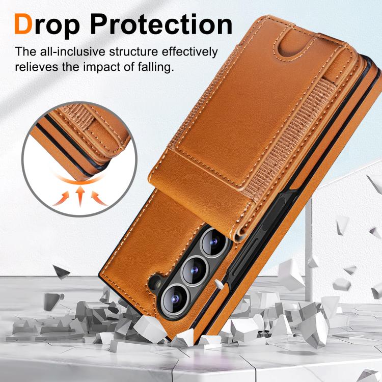For Samsung Galaxy Z Fold5 Folding Card Holder Tempered Film Integrated Leather Phone Case