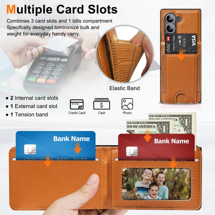 For Samsung Galaxy Z Fold5 Folding Card Holder Tempered Film Integrated Leather Phone Case