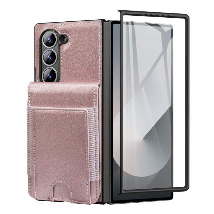 For Samsung Galaxy Z Fold5 Folding Card Holder Tempered Film Integrated Leather Phone Case