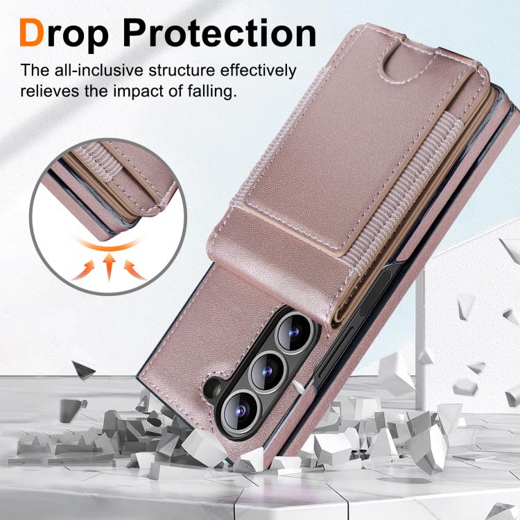 For Samsung Galaxy Z Fold5 Folding Card Holder Tempered Film Integrated Leather Phone Case