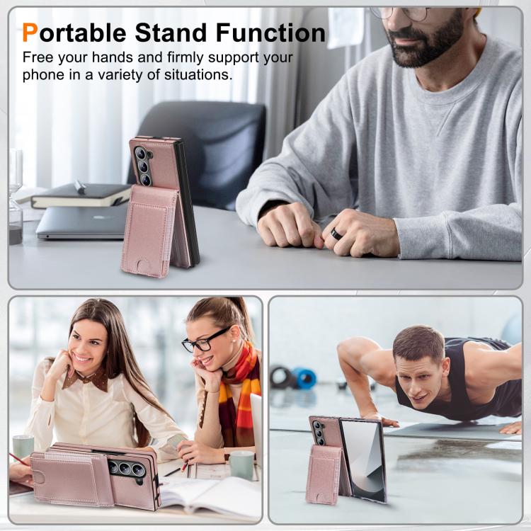 For Samsung Galaxy Z Fold5 Folding Card Holder Tempered Film Integrated Leather Phone Case