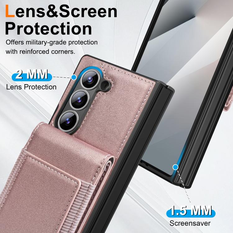 For Samsung Galaxy Z Fold5 Folding Card Holder Tempered Film Integrated Leather Phone Case