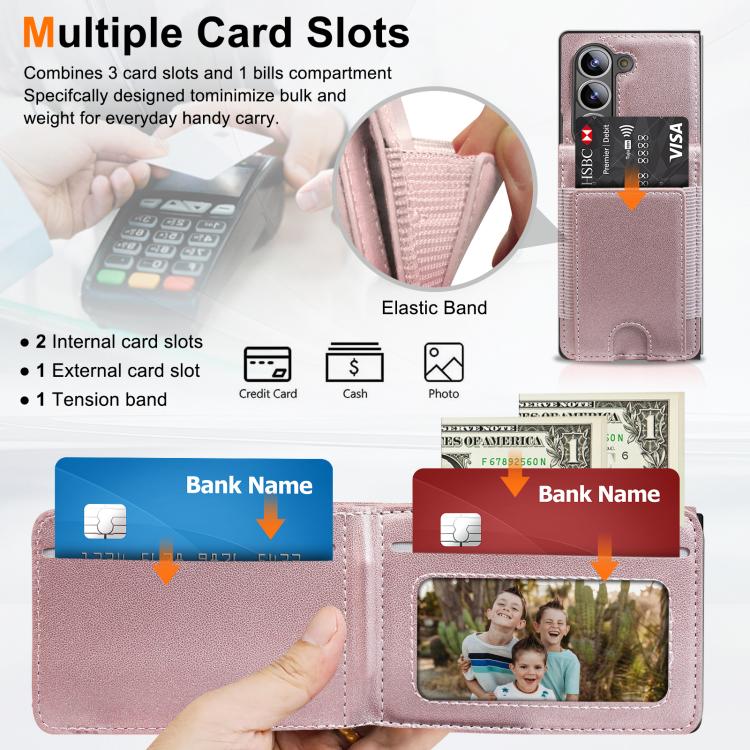 For Samsung Galaxy Z Fold5 Folding Card Holder Tempered Film Integrated Leather Phone Case