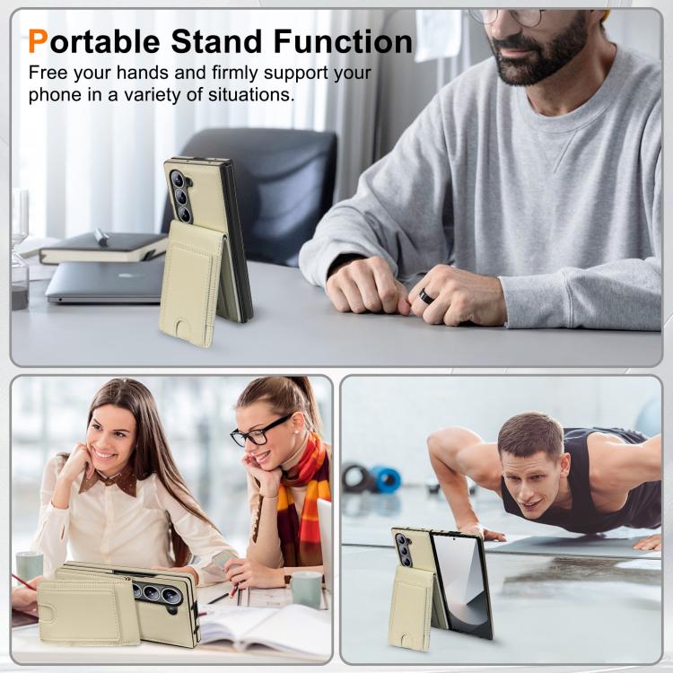 For Samsung Galaxy Z Fold5 Folding Card Holder Tempered Film Integrated Leather Phone Case