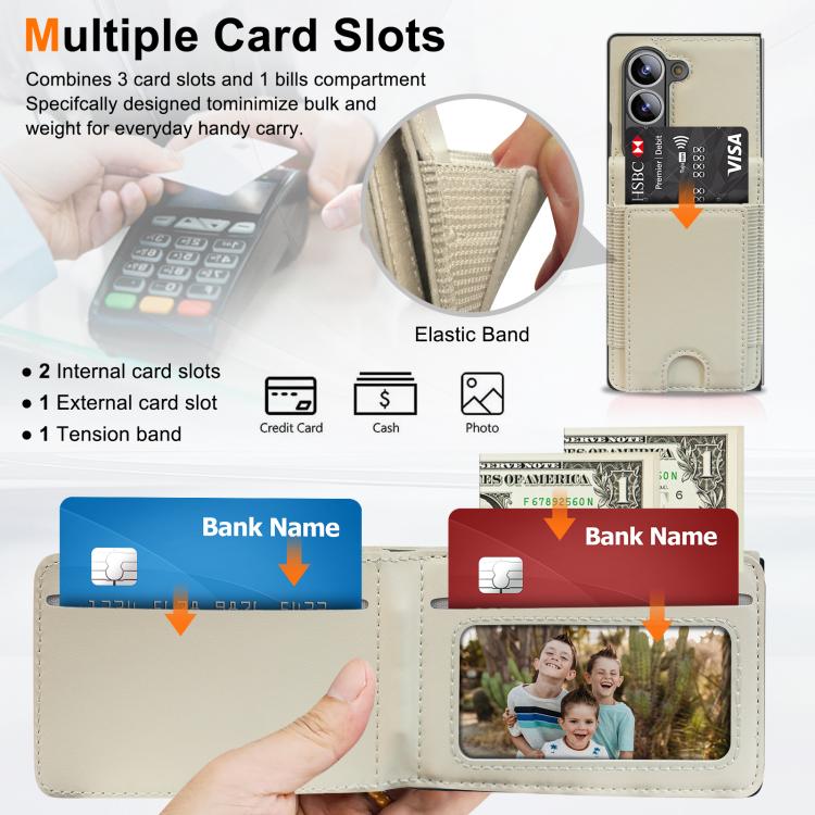 For Samsung Galaxy Z Fold5 Folding Card Holder Tempered Film Integrated Leather Phone Case