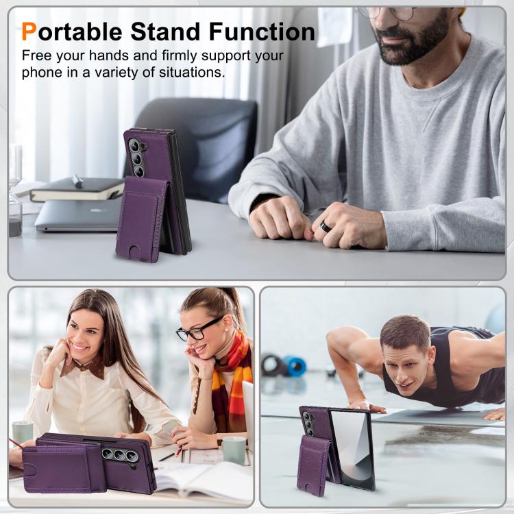 For Samsung Galaxy Z Fold5 Folding Card Holder Tempered Film Integrated Leather Phone Case