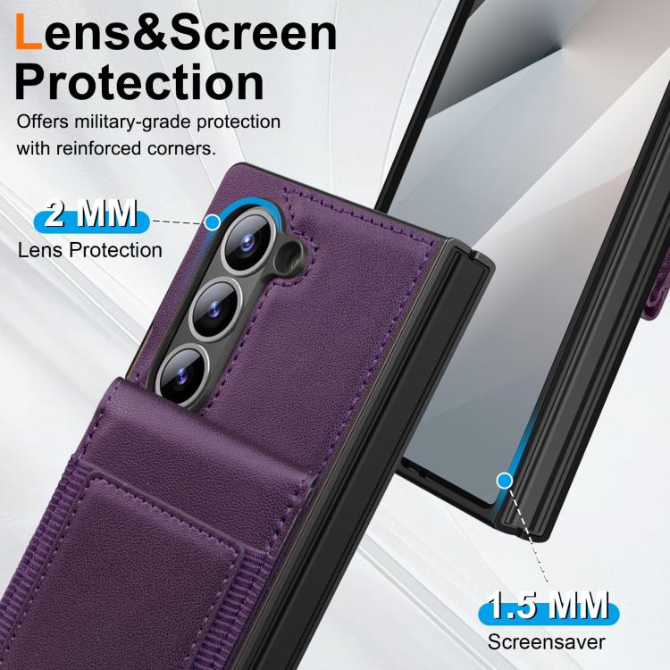 For Samsung Galaxy Z Fold5 Folding Card Holder Tempered Film Integrated Leather Phone Case