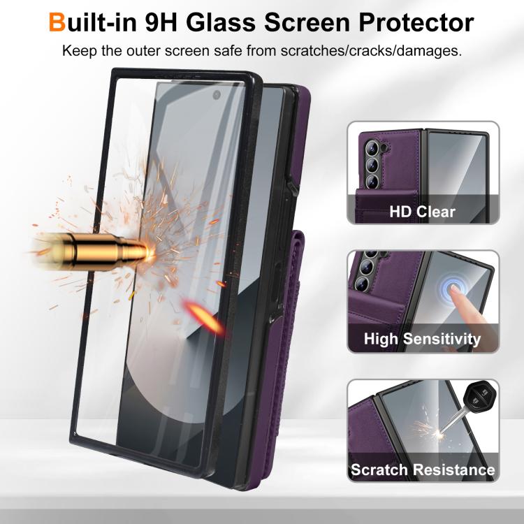 For Samsung Galaxy Z Fold5 Folding Card Holder Tempered Film Integrated Leather Phone Case