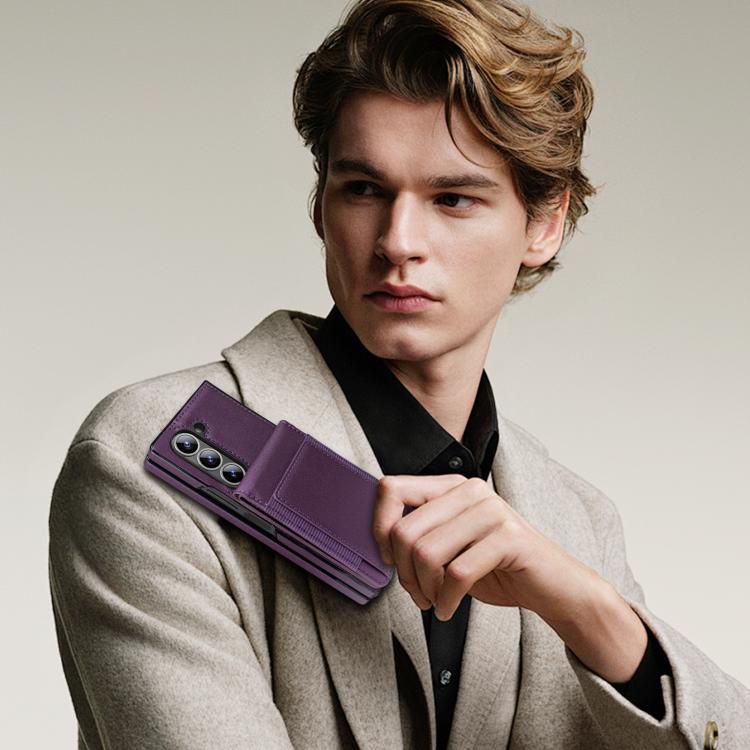 For Samsung Galaxy Z Fold5 Folding Card Holder Tempered Film Integrated Leather Phone Case