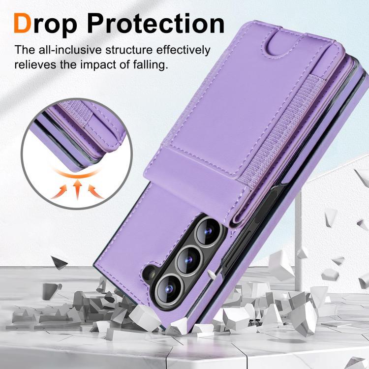 For Samsung Galaxy Z Fold5 Folding Card Holder Tempered Film Integrated Leather Phone Case