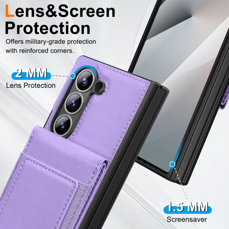 For Samsung Galaxy Z Fold5 Folding Card Holder Tempered Film Integrated Leather Phone Case