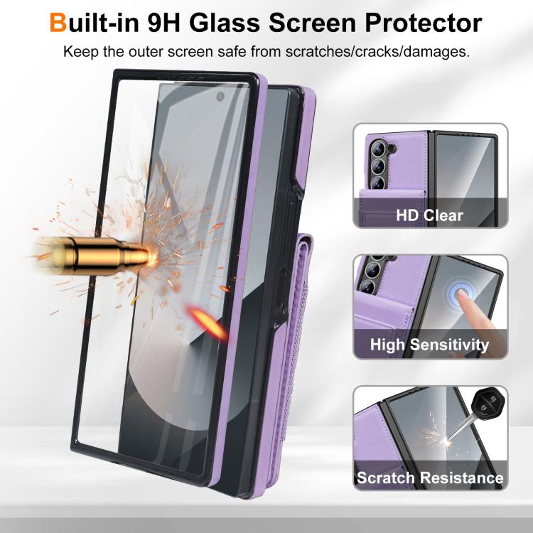 For Samsung Galaxy Z Fold5 Folding Card Holder Tempered Film Integrated Leather Phone Case