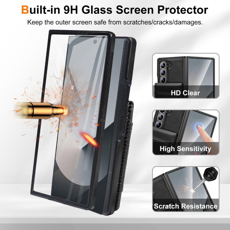 For Samsung Galaxy Z Fold7 Folding Card Holder Tempered Film Integrated Leather Phone Case