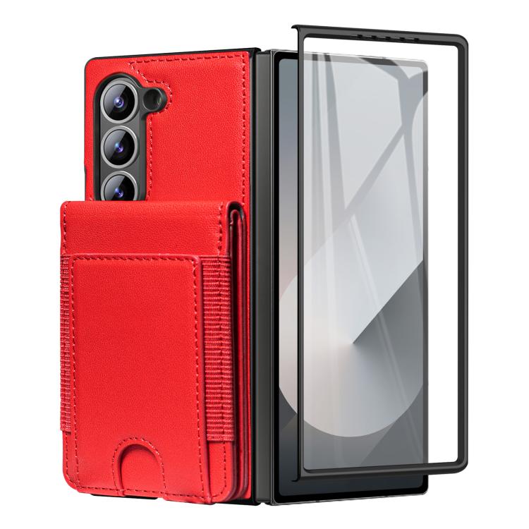 For Samsung Galaxy Z Fold7 Folding Card Holder Tempered Film Integrated Leather Phone Case